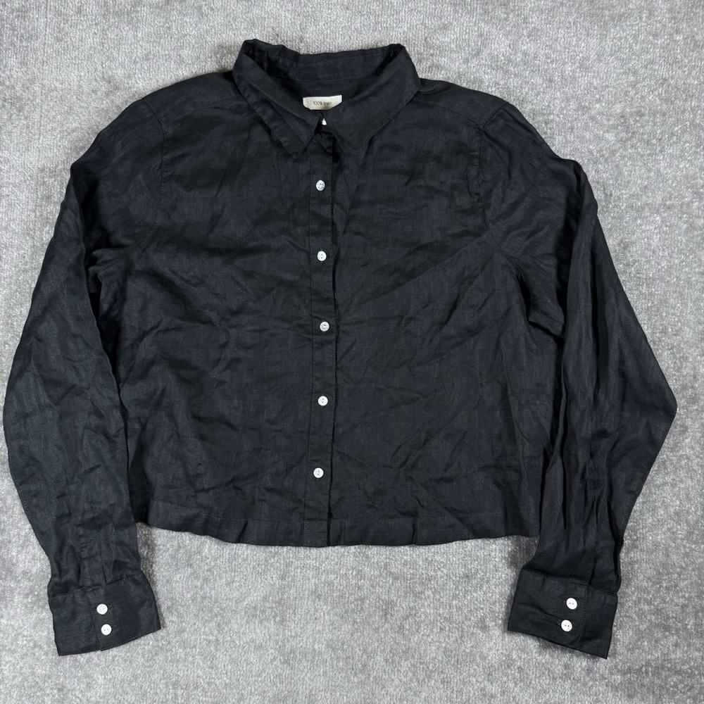 NWT Joie Shirt Women's Medium Black Cropped Linen Long Sleeve Button Down